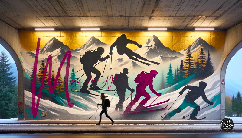 Fresque murale tunnel sports de montagne