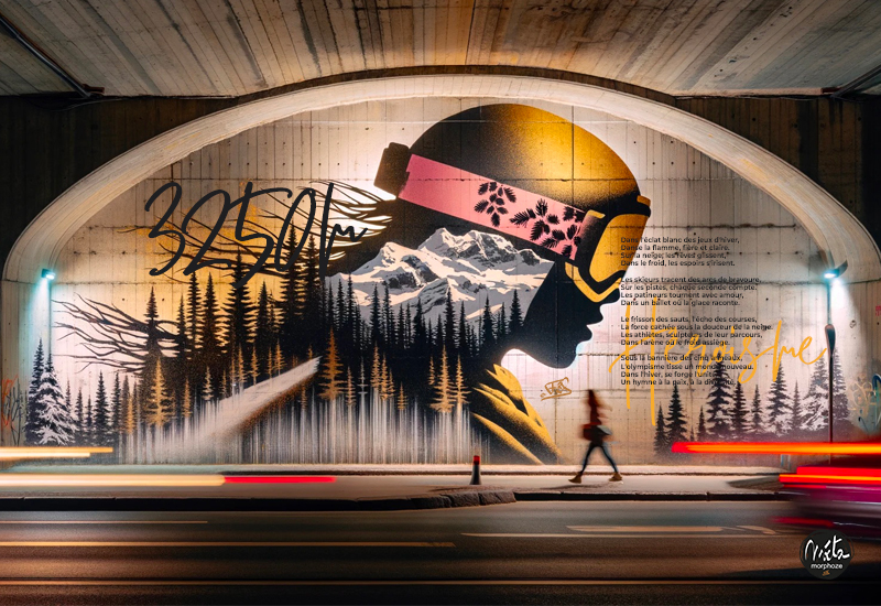 Fresque murale tunnel montagne SKIEUR GEANT