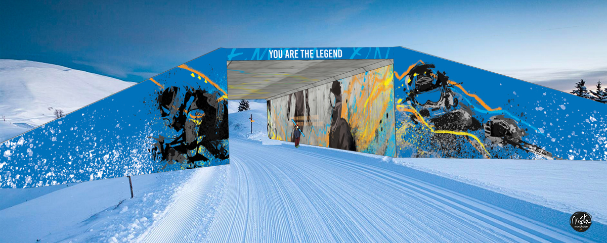 Création d’une fresque, oeuvre monumentale pour les tunnels bétons dans les alpes. Spécial Ski et jeux olympiques.
